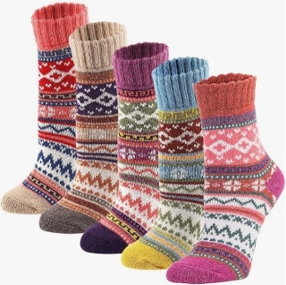 YZKKE 5Pack Women’s Vintage Winter Soft Warm Thick Cold Knit Wool Crew Socks