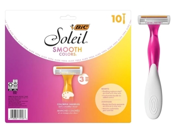 BIC Soleil Smooth Colors Women's Disposable Razors With Aloe Vera and Vitamin E Lubricating Strip